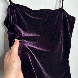 Vintage Y2K Dark Purple Velour Column Dress Spaghetti Straps Juniors Size Large